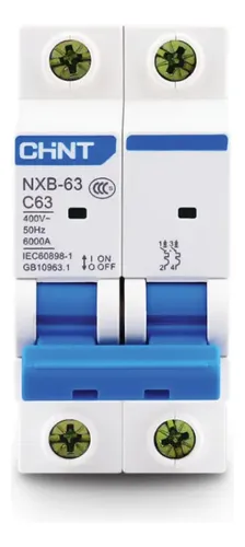 Interruptor termomagnético Chint NXB-63 6 kA curva C 2 polos 16 A 380 V