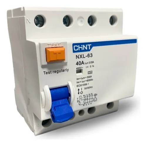 Interruptor diferencial tetrapolar Chint NXL 30 mA clase AC 6 kA 40 A